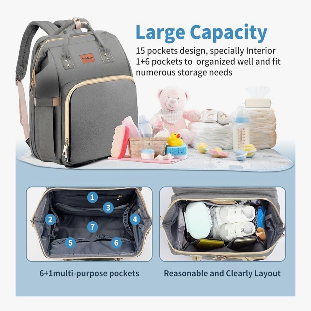 Debug Nwot Gray Diaper Backpack With Changing Sta… - image 3